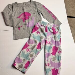 Just One You by Carters Girls 4T Narwhal Pajama Set Gray Pink Fleece Pants 2pc